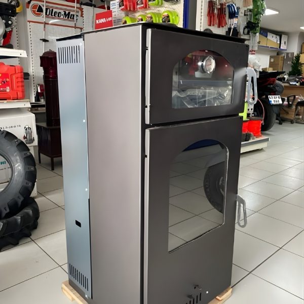 Beestove MZ07 modern tasarım antrasit fırınlı şömine soba mağaza teşhir
